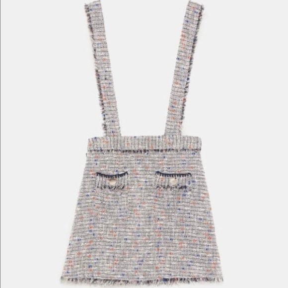 Zara Tweed Skirt w/ Braces overalls Shinestitch Suspenders Overalls sz medium - Picture 3 of 6